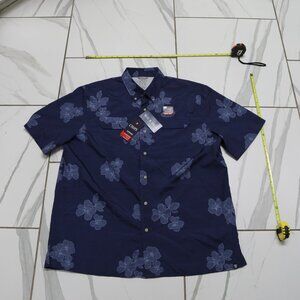 Chaps Hawaiian Floral Button Down Shirt Blue UPF 50 Lined Size XL Tall